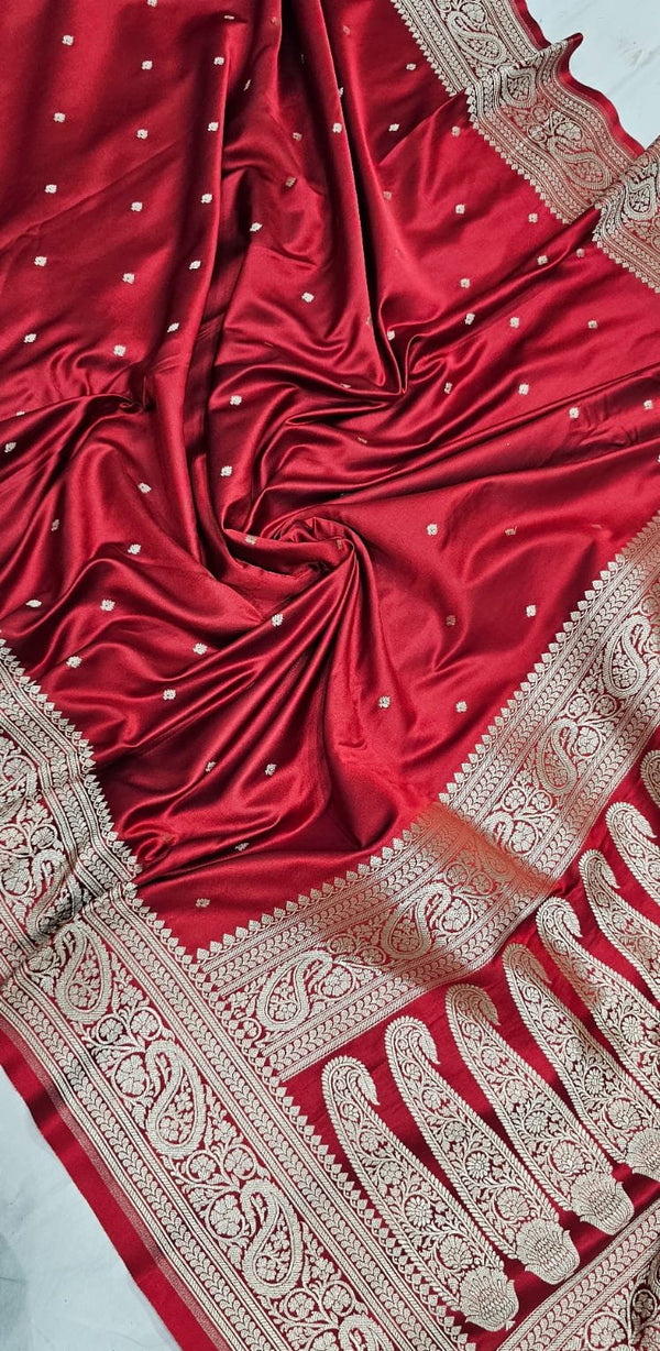 Maroon Premium Mashru Katan Silk Banarasi saree