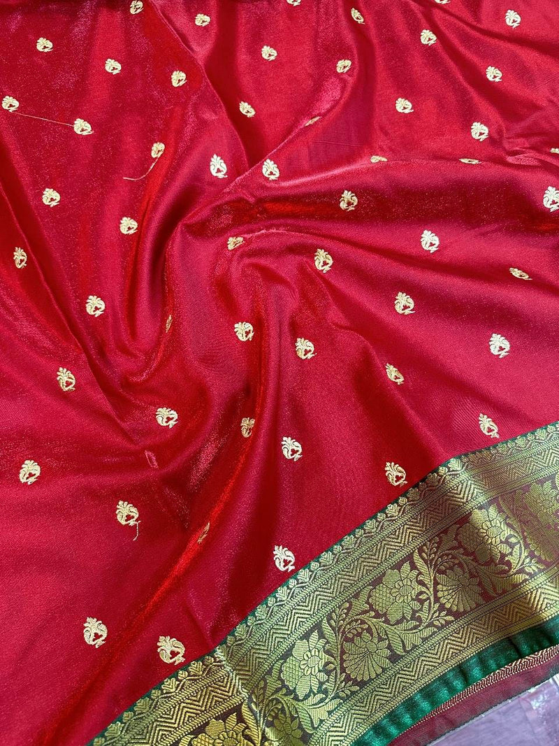 Maroon Satin Silk Embroidered Saree