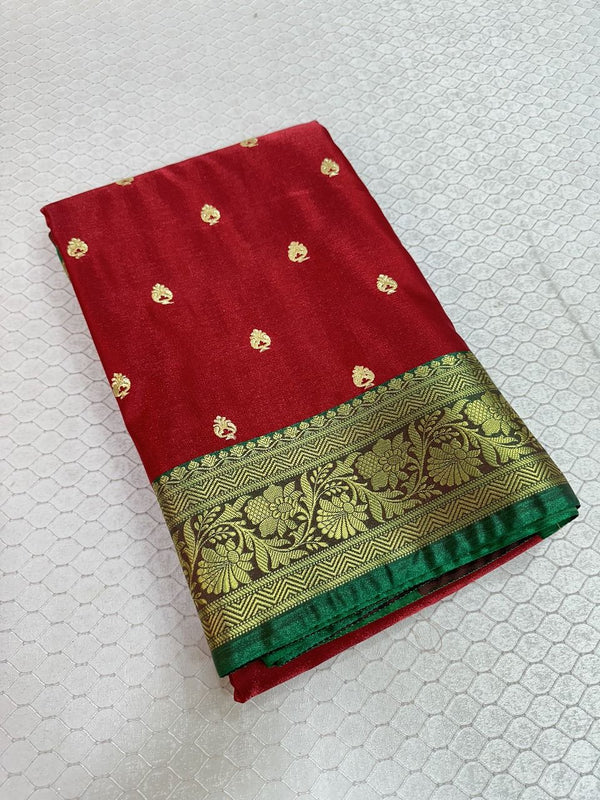 Maroon Satin Silk Embroidered Saree