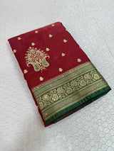 Maroon Satin Silk Embroidered Saree