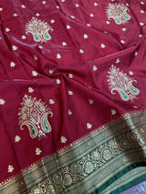 Maroon Satin Silk Embroidered Saree