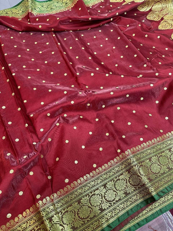 Maroon Satin Silk Embroidered saree