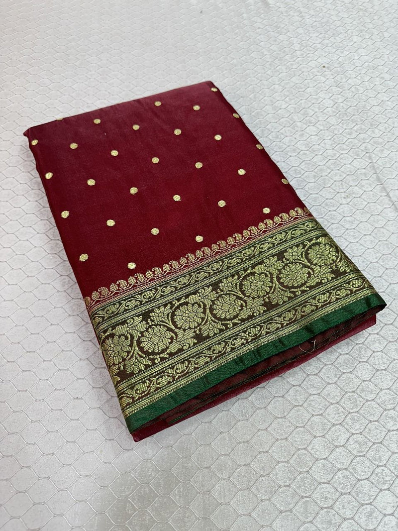 Maroon Satin Silk Embroidered saree