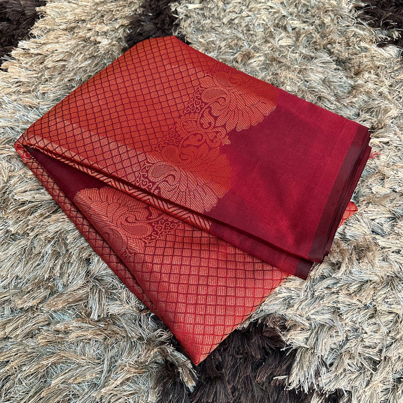 Maroon Softsilk Brocade Pattern Jacquard Banarasi Saree