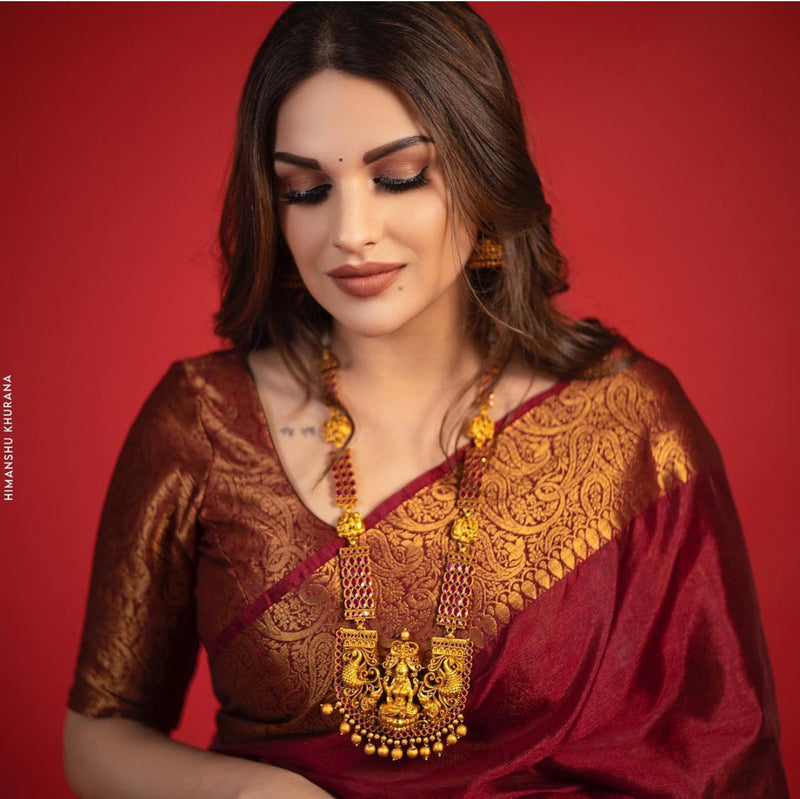 Maroon Warm Silk Banarasi KatBandh Saree