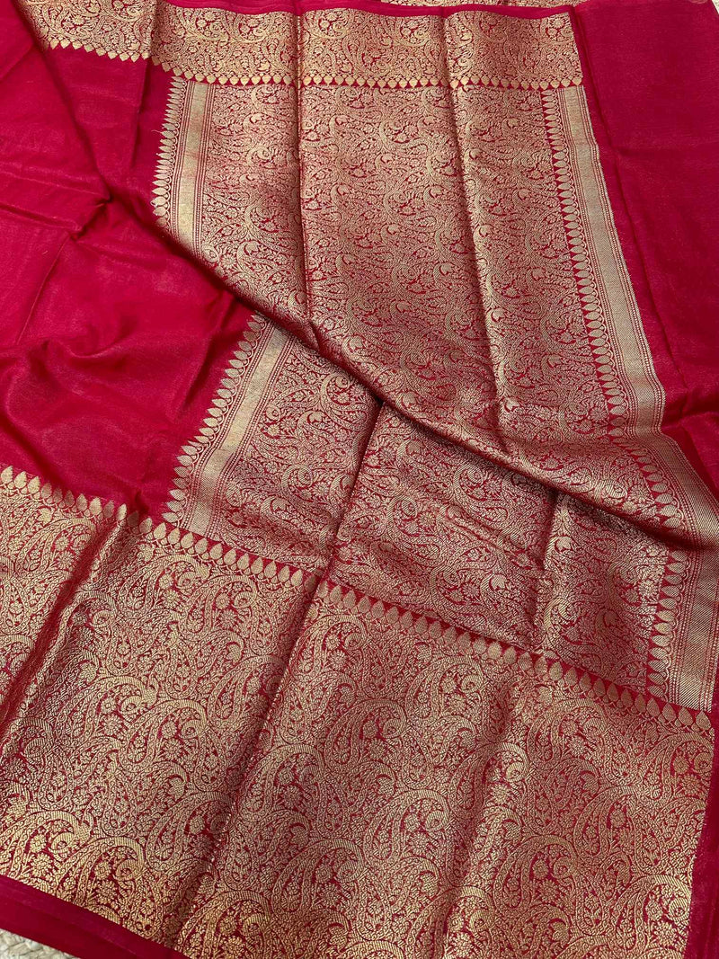 Maroon Warm Silk Banarasi KatBandh Saree