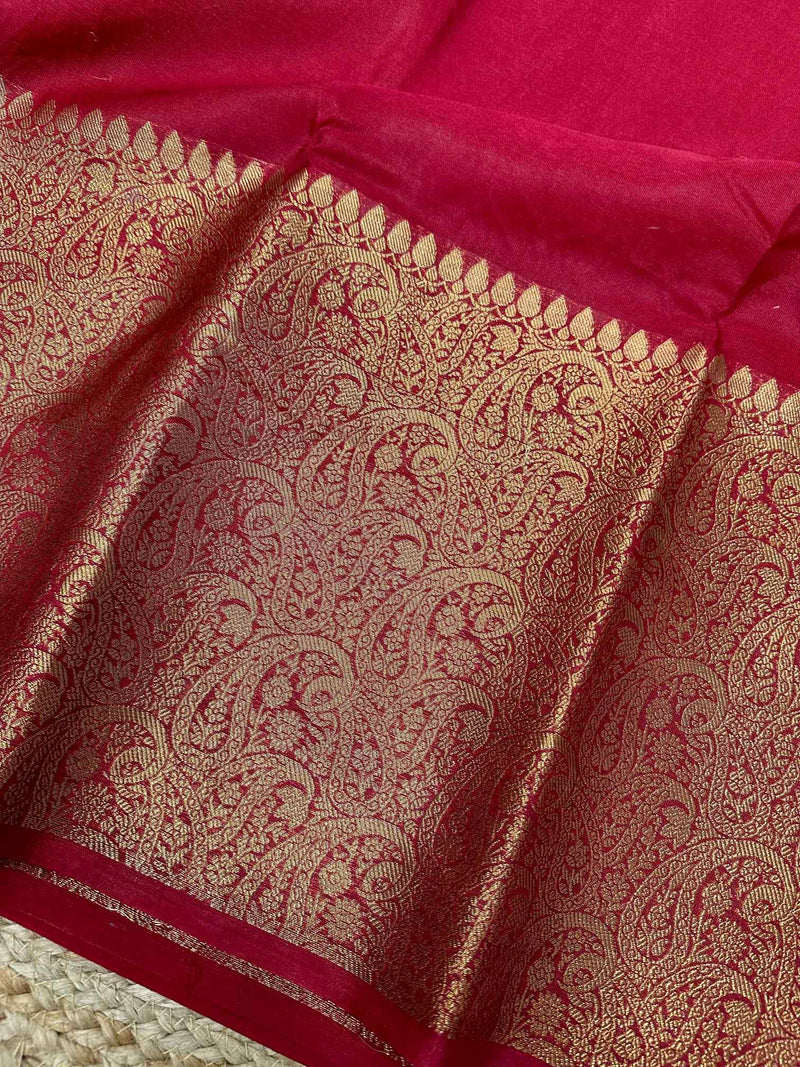 Maroon Warm Silk Banarasi KatBandh Saree