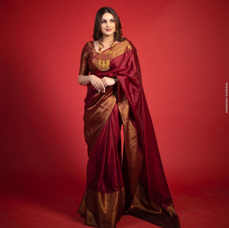 Maroon Warm Silk Banarasi KatBandh Saree