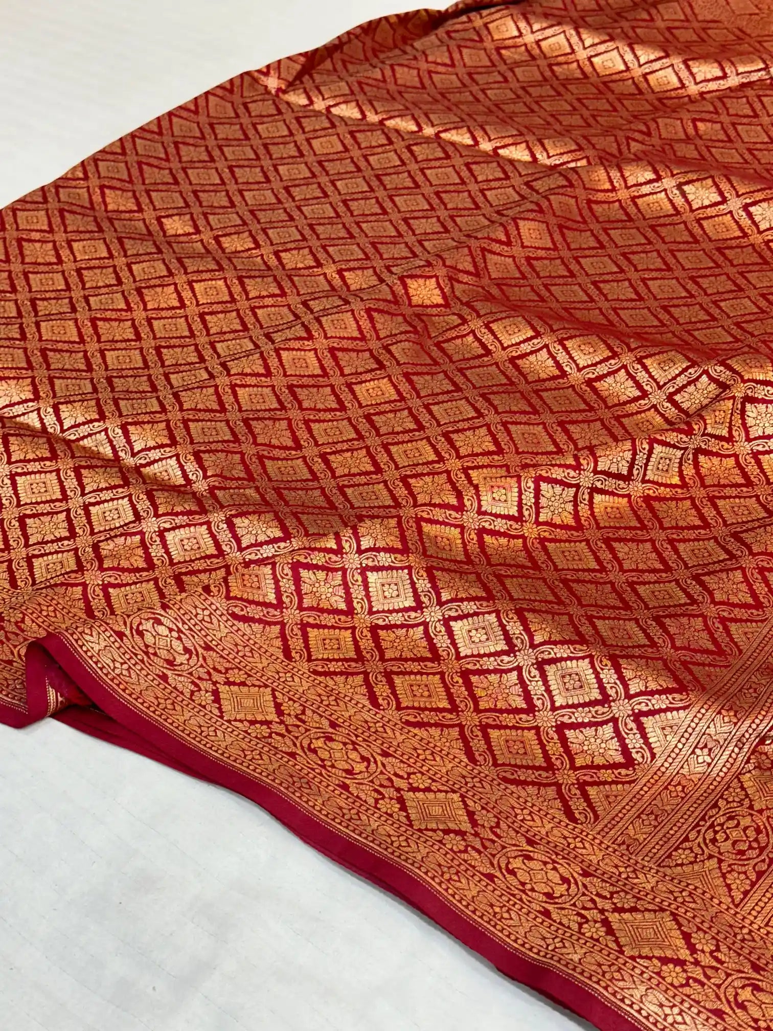 Maroon shade brocade weave pure katan silk saree