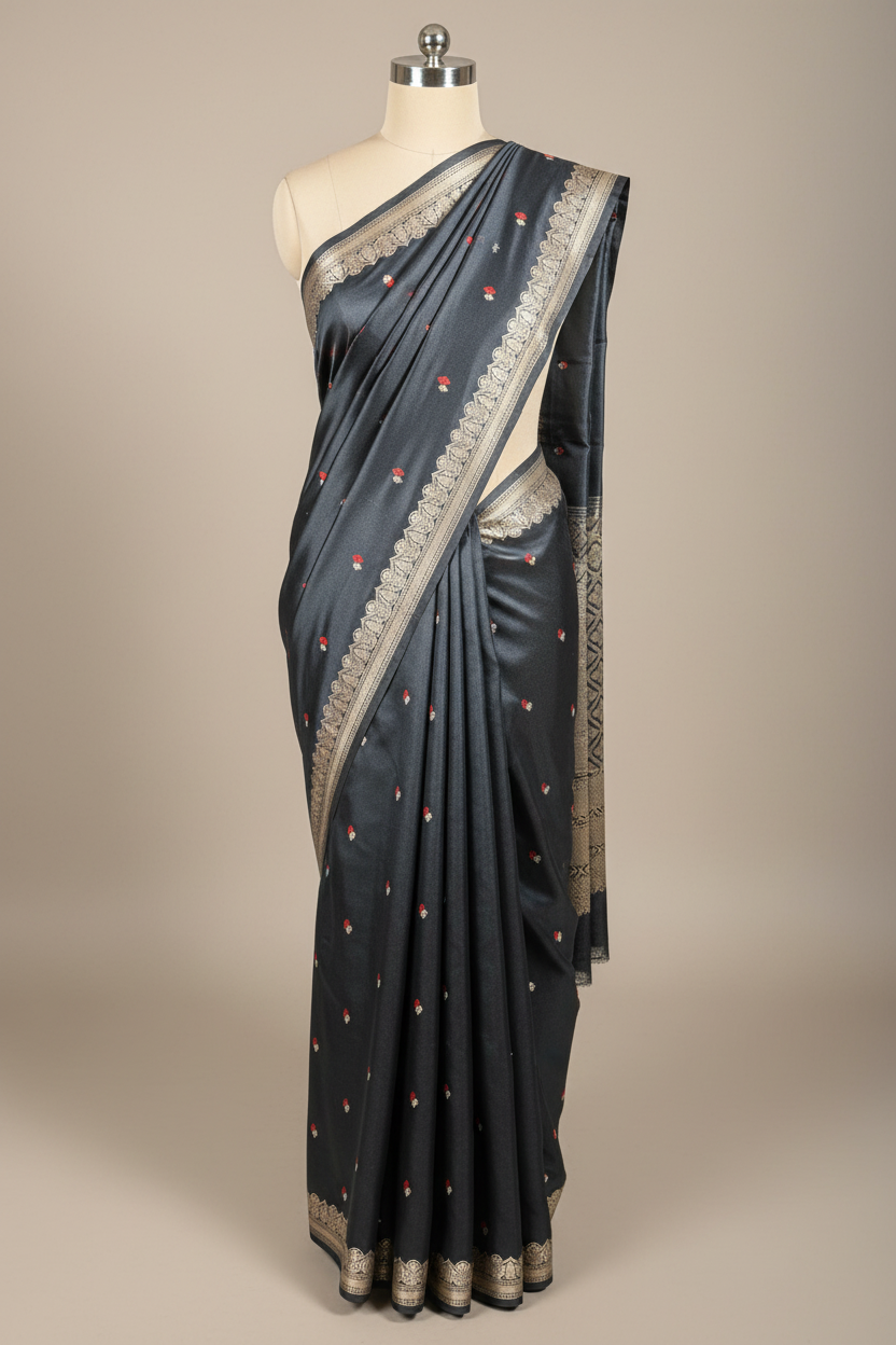 Premium Black Shade Mashru Katan Silk Saree