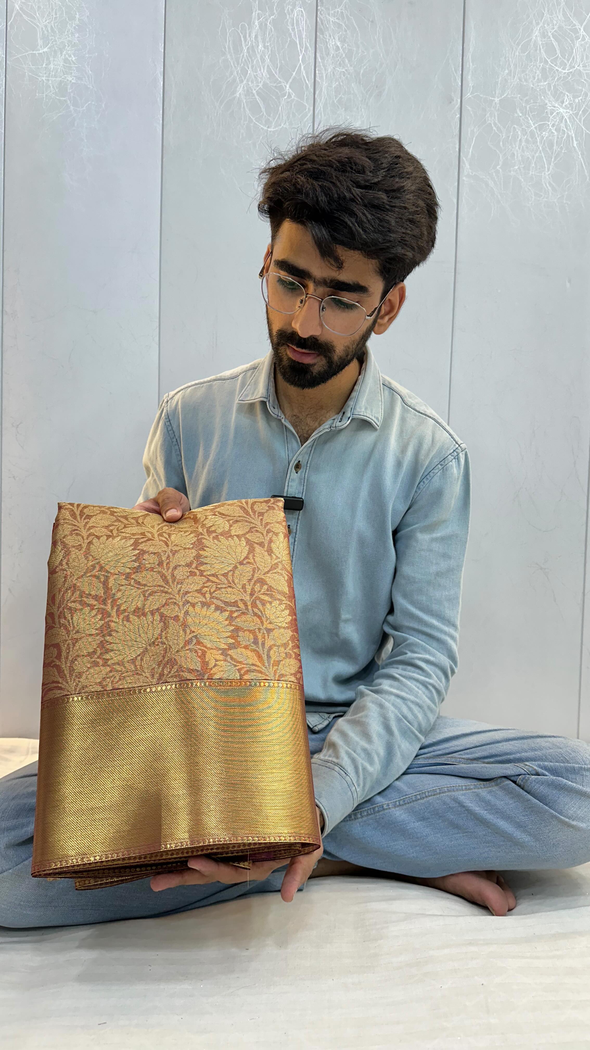 Matte Kanjeevaram Tissue Silk Embossed Floral Saree
