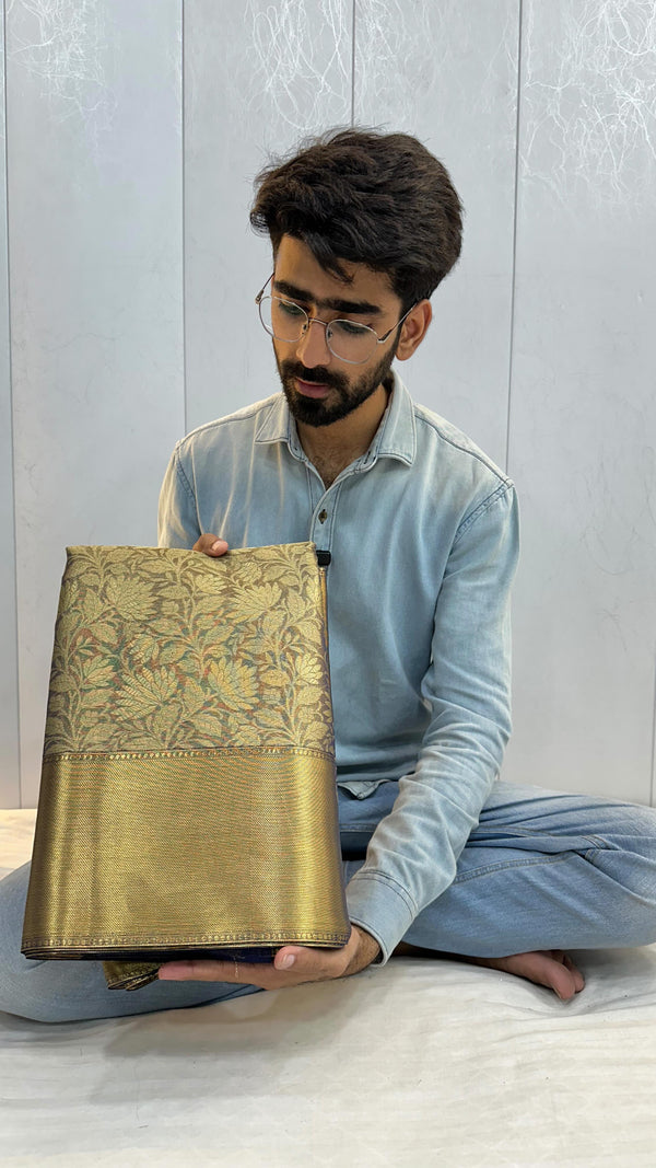 Matte Kanjeevaram Tissue Silk Embossed Floral Saree