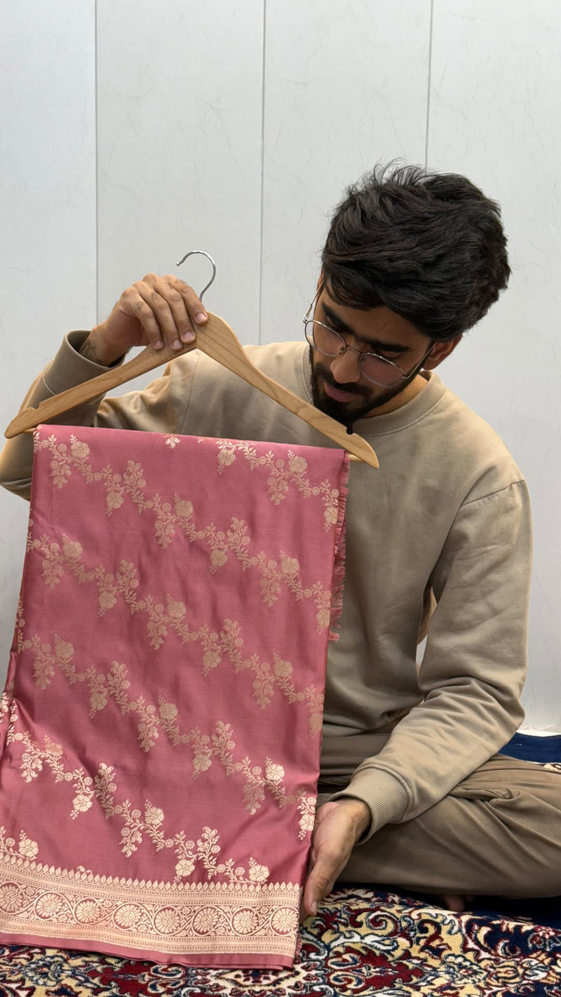 Mauve Mashru Katan Silk Leheriya Weave Banarasi Saree