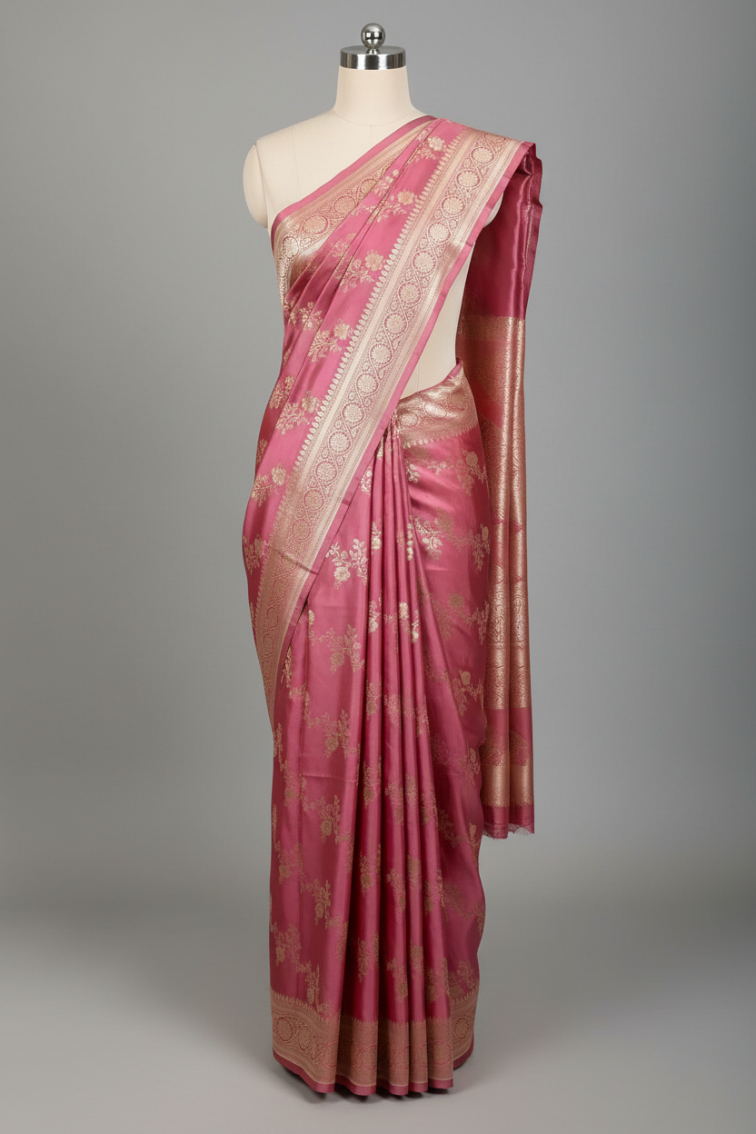 Mauve Mashru Katan Silk Leheriya Weave Banarasi Saree
