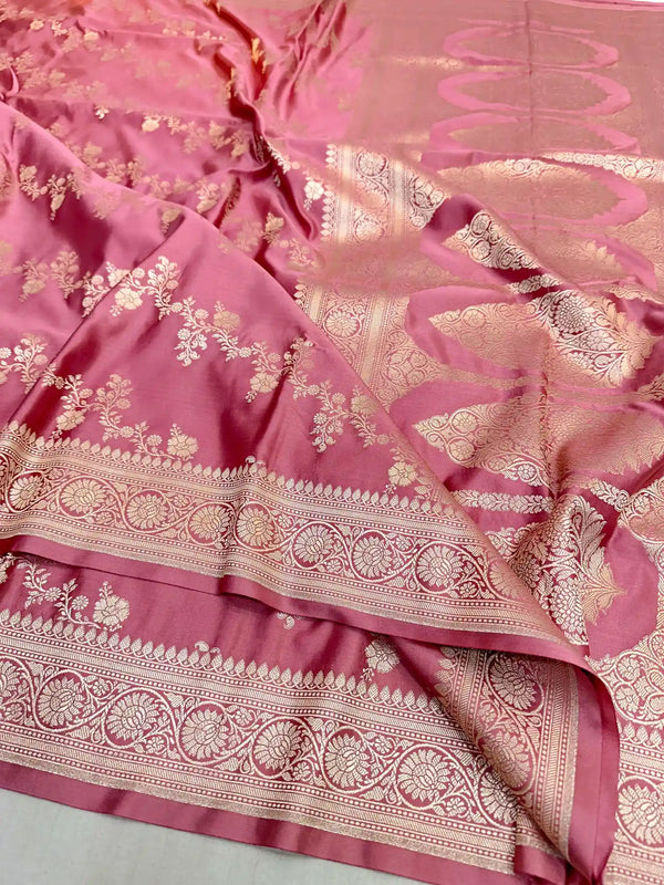 Mauve Mashru Katan Silk Leheriya Weave Banarasi Saree