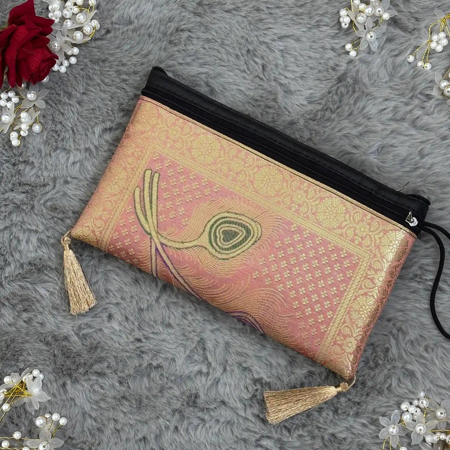 Mauve Peach Shade Handmade Banarasi Women Wallet