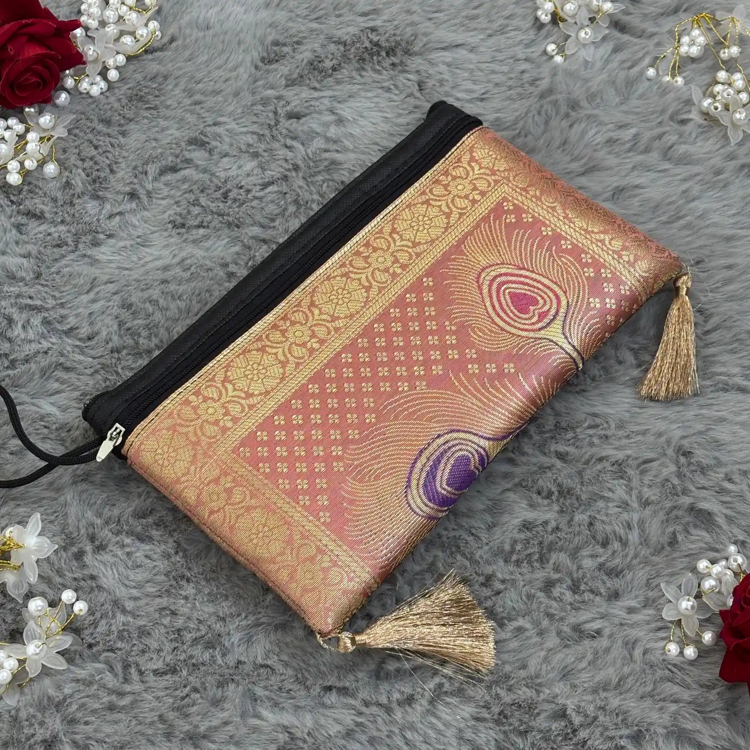 Mauve Peach Shade Handmade Banarasi Women Wallet