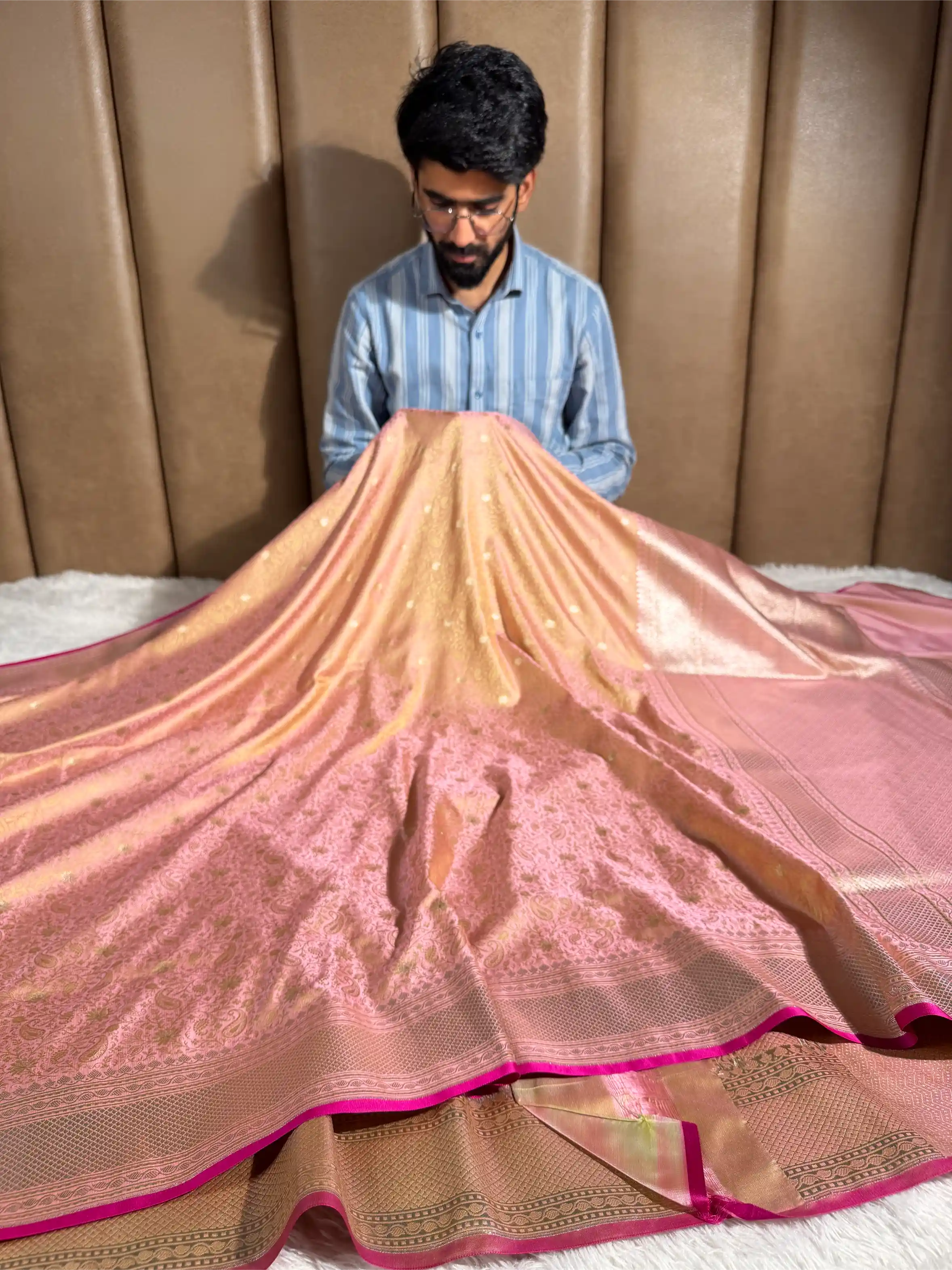 Mauve Pink Intricate Mashru Katan Silk Tanchoi Banarasi Saree