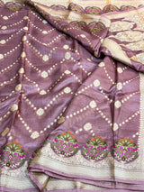 Mauve Shade Meenakari Pure Tussar Silk Saree