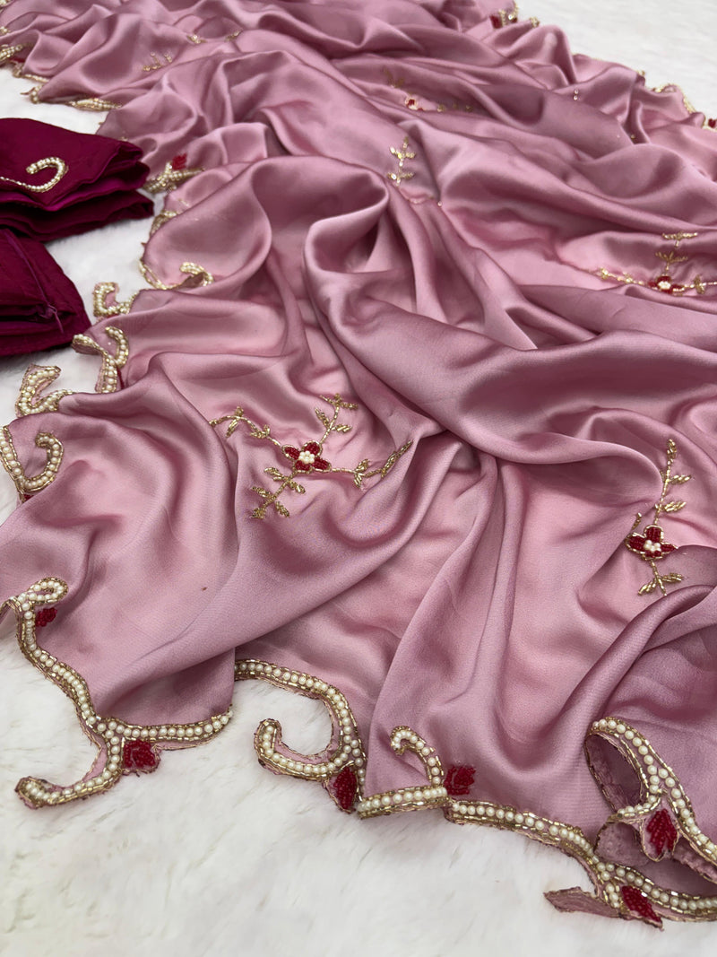 Mauve Shade premium Softsilk Handwork Saree