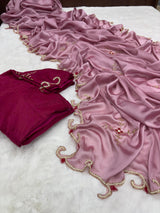 Mauve Shade premium Softsilk Handwork Saree