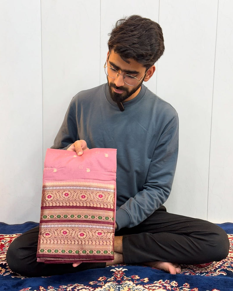 Mauve Peach Chiniya Silk Banarasi Saree