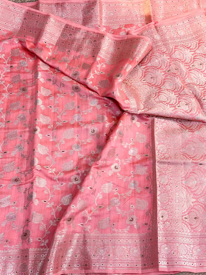 Mauve Peach Intricate Meenakari Chiniya Silk Saree