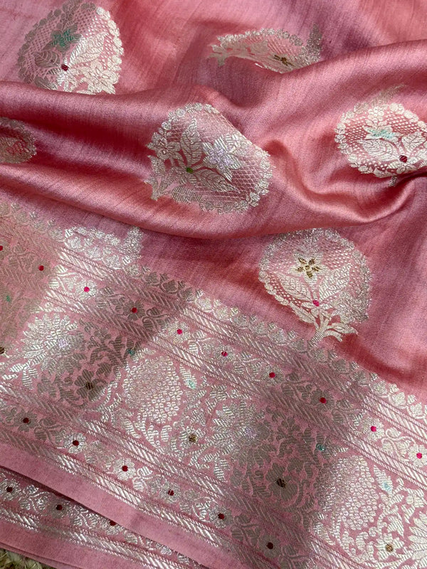 Mauve Peach Meenakari Buta Chiniya Silk Saree