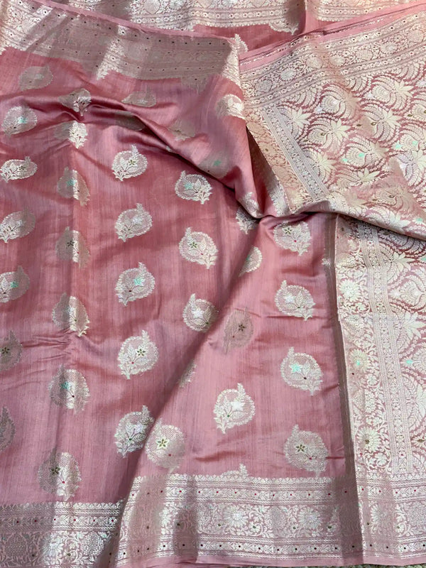 Mauve Peach Meenakari Buta Chiniya Silk Saree