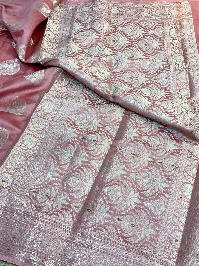 Mauve Peach Meenakari Buta Chiniya Silk Saree