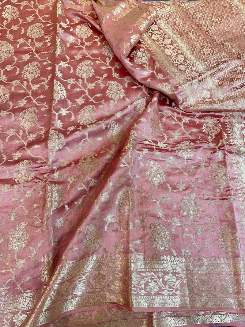 Mauve Peach Pure Chiniya Silk Banarasi Saree