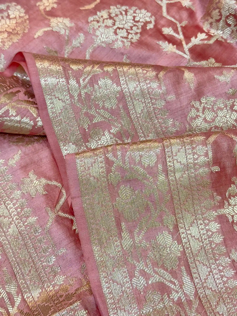 Mauve Peach Pure Chiniya Silk Banarasi Saree