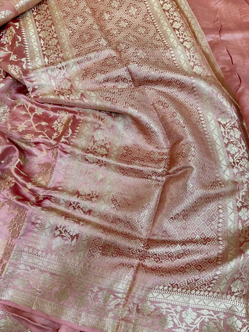 Mauve Peach Pure Chiniya Silk Banarasi Saree