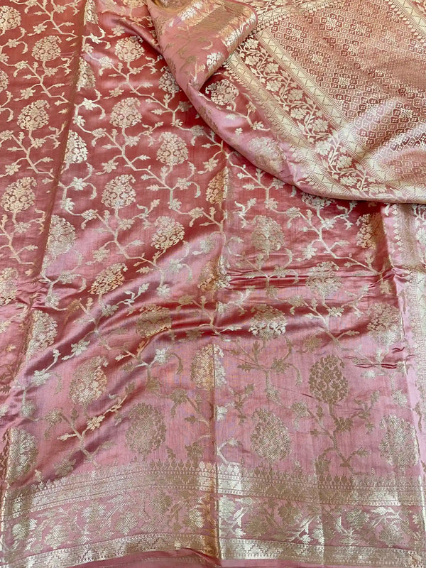 Mauve Peach Pure Chiniya Silk Banarasi Saree