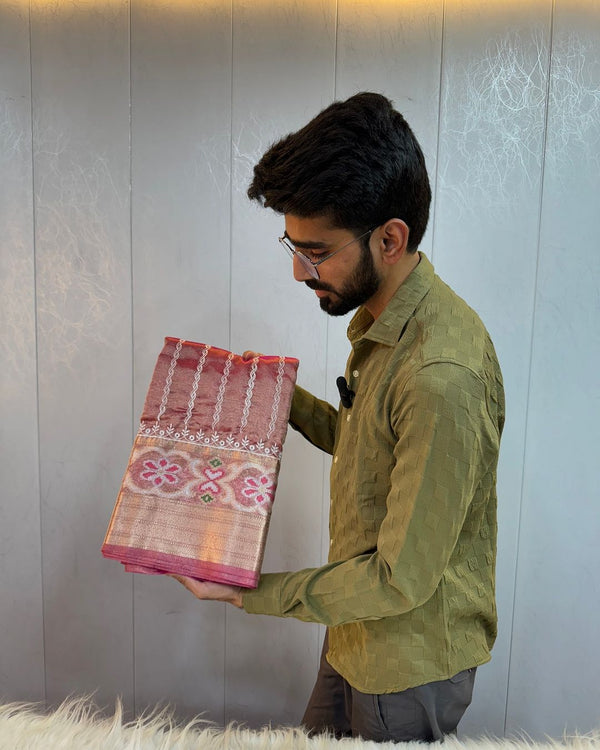 Mauve Pink Tissue Silk SAree