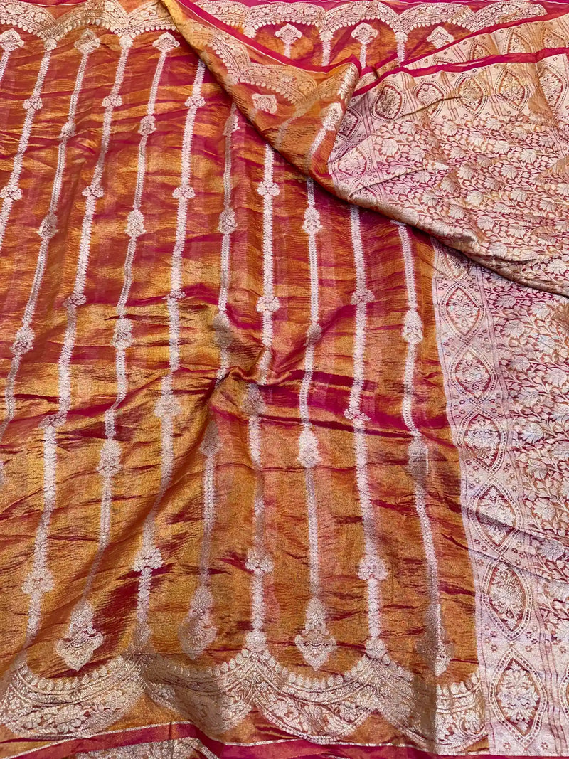 Mauve Pink Tissue Silk Embossed Floral Saree