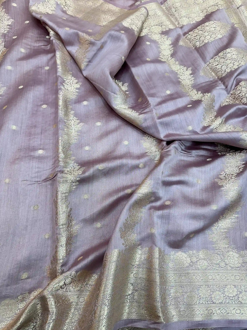 Mauve Shade Pure Chiniya Silk Saree