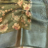 Mehandi Green Crush Tissue Kalamkari Saree