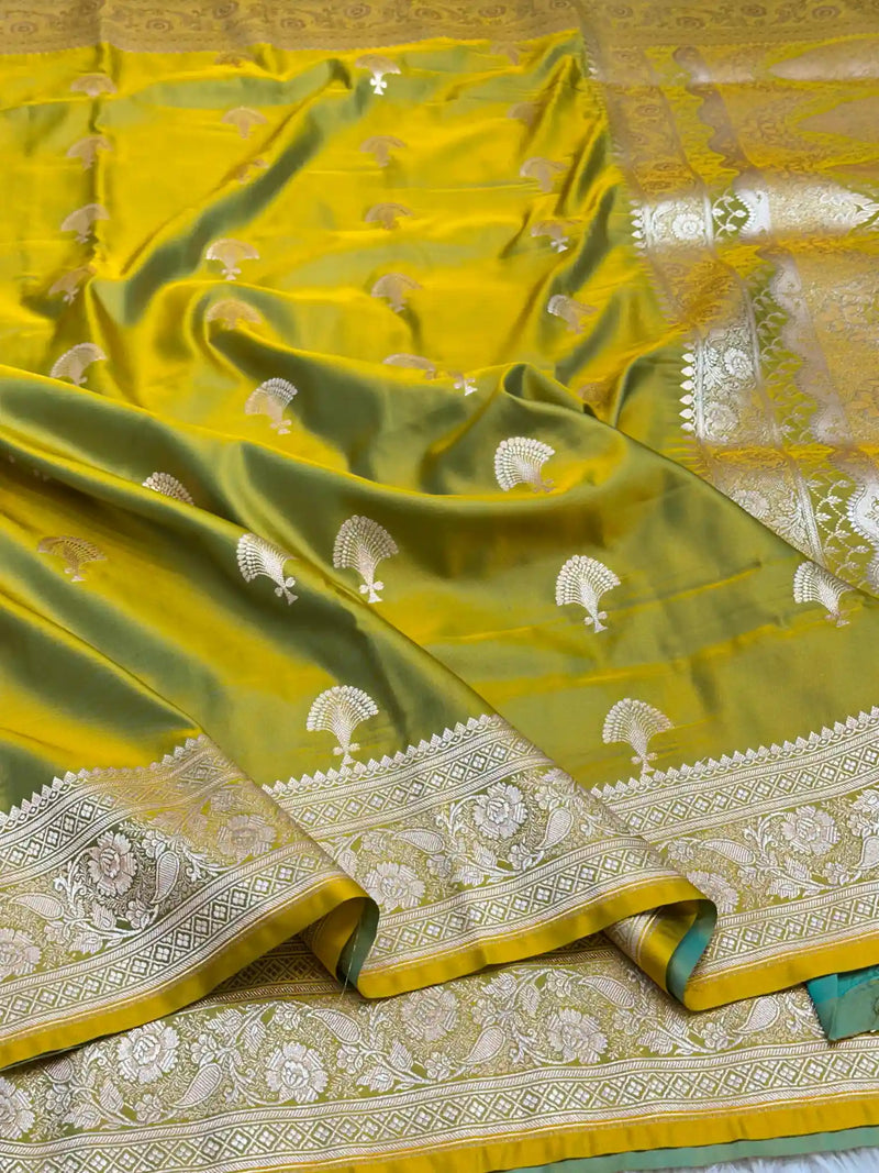 Mehendi Green Zari Buta Weave Mashru Silk Saree