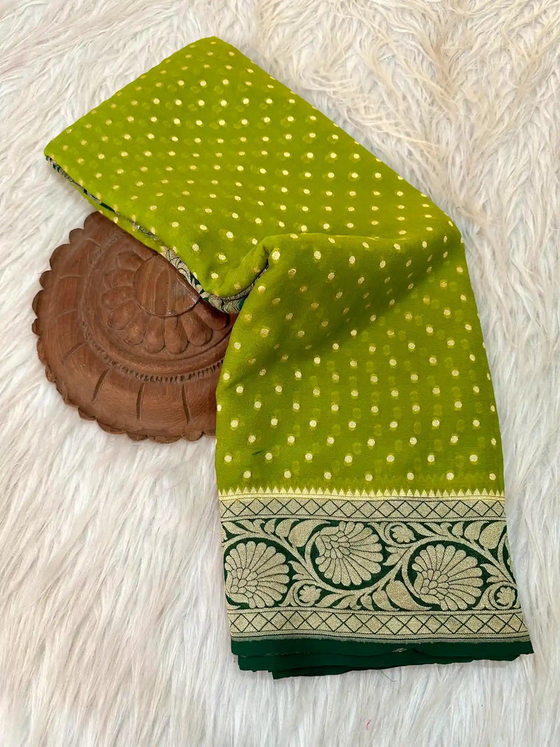 Mehendi Green Buti Khaddi Georgette Banarasi Saree