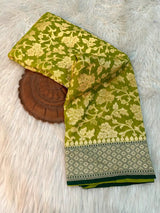 Mehendi Green Contrast Khaddi Georgette Banarasi Saree