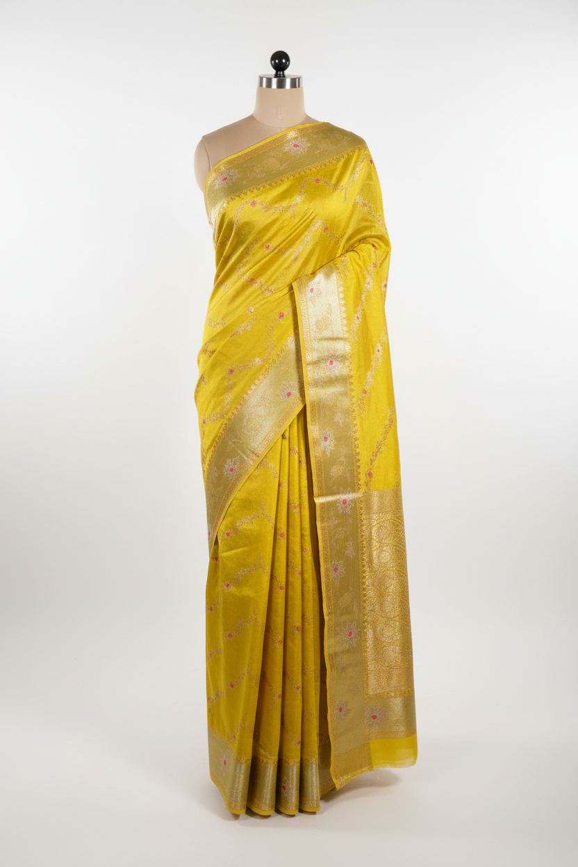 Mehendi green chinia silk meenakari banarasi saree