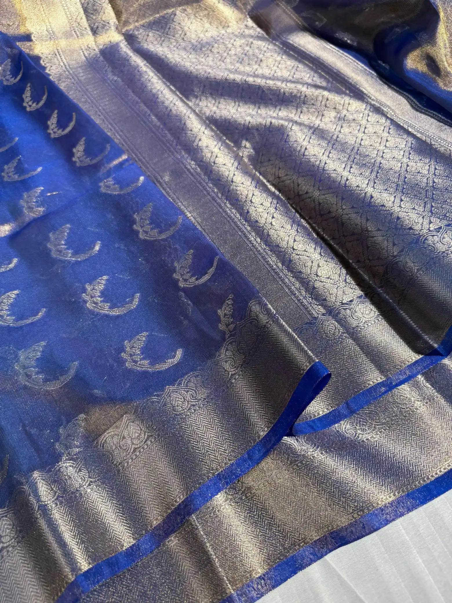 Metallic Blue Kathan Tissue Silk Banarasi Saree
