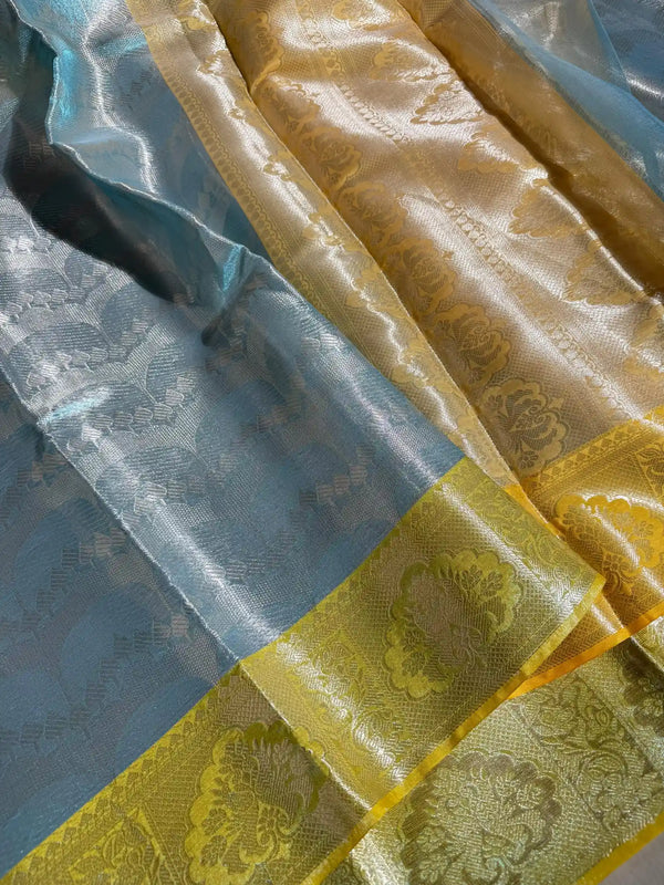 Metallic Firozi Blue Tissue Silk Banarasi Saree