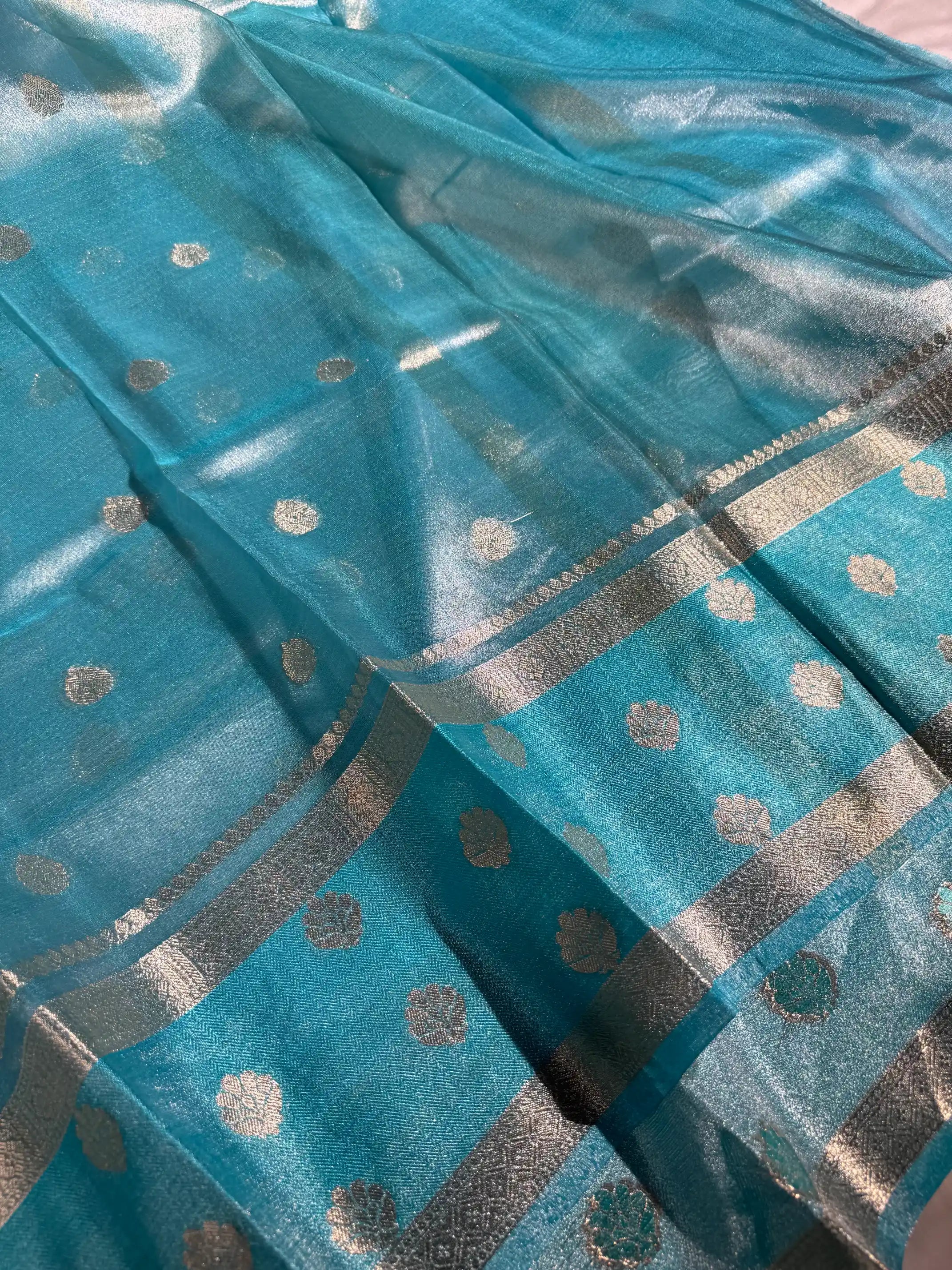 Metallic Firozi Blue Soft Tissue Silk Traditional Banarasi Saree