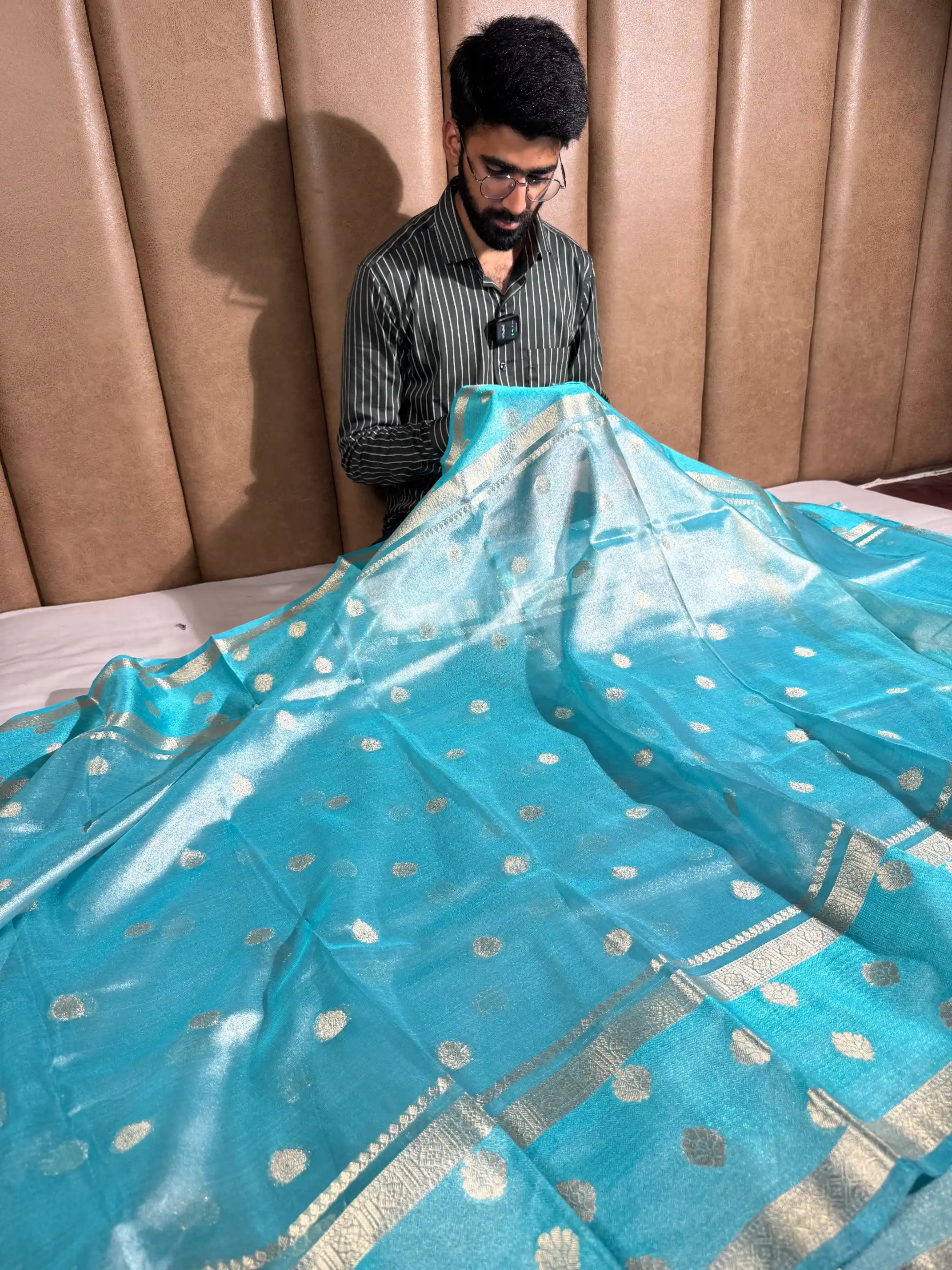 Metallic Firozi Blue Soft Tissue Silk Traditional Banarasi Saree