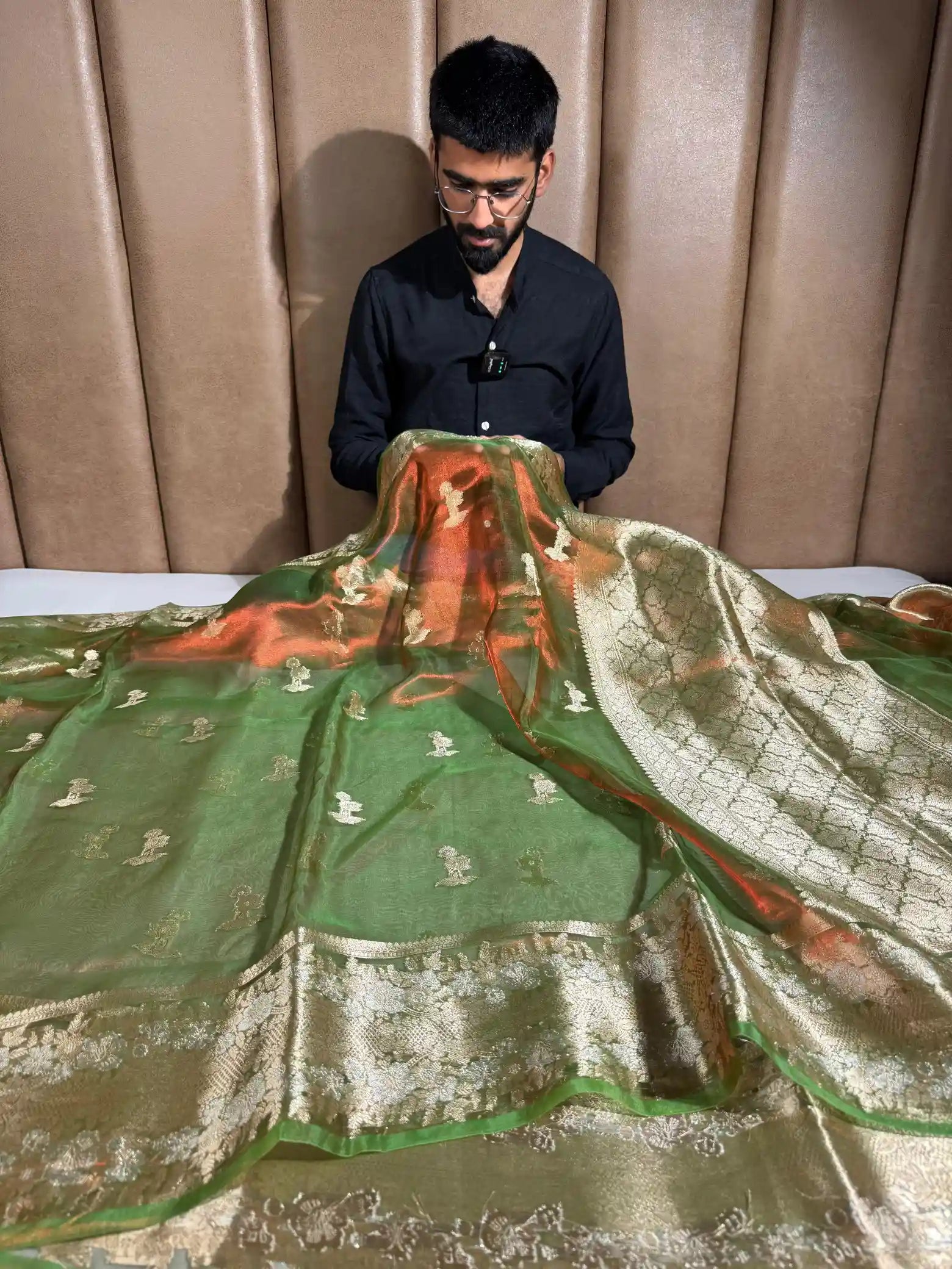 Metallic Green Pure Tissue Silk Traditional Banarasi Saree