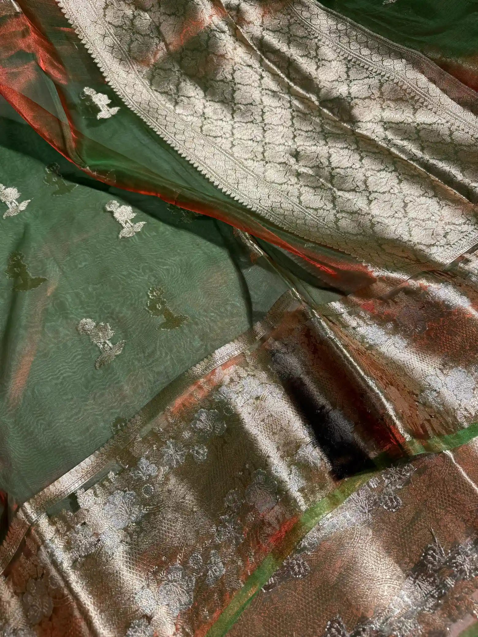 Metallic Green Pure Tissue Silk Traditional Banarasi Saree