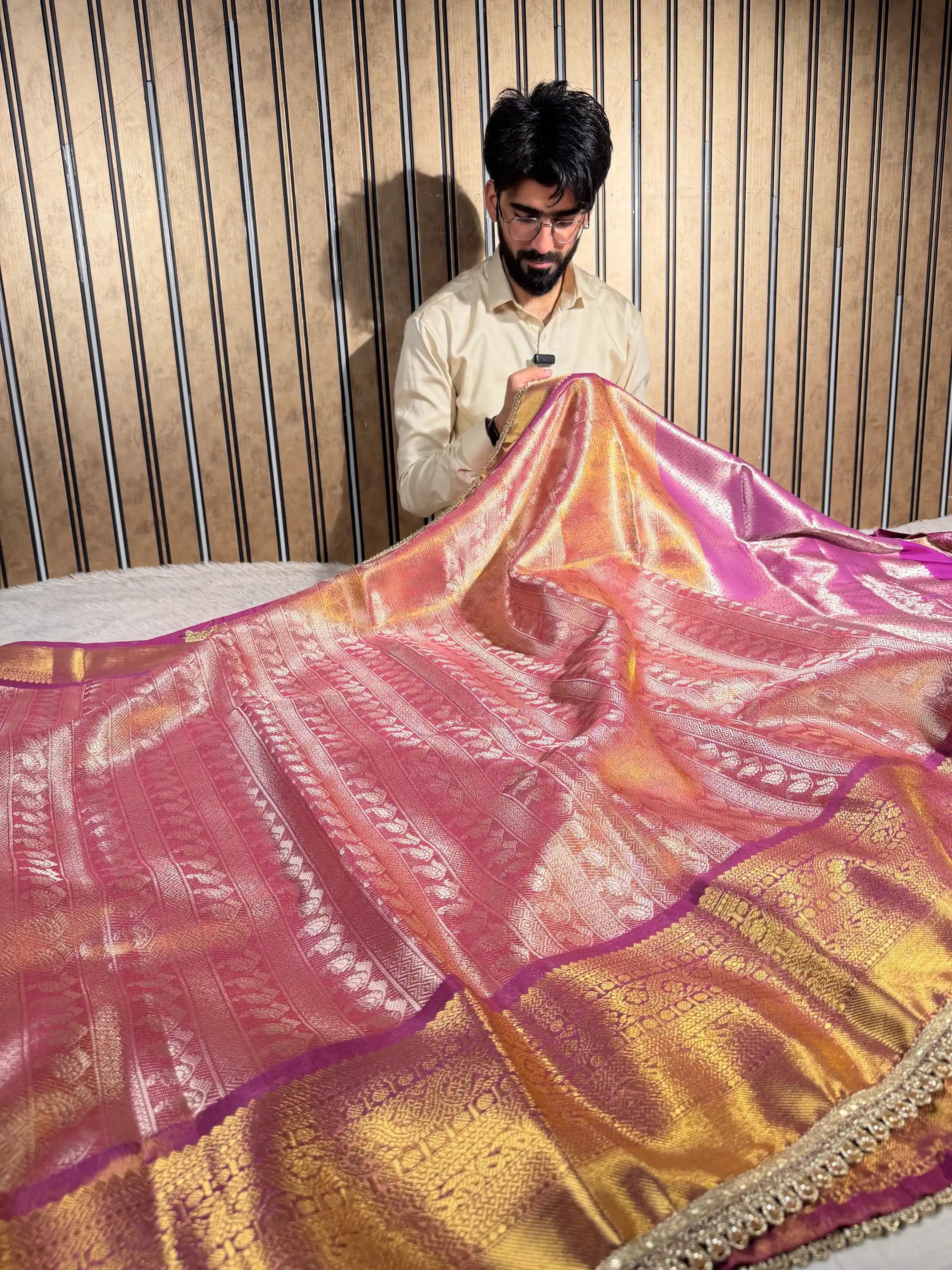 Metallic Kanjivaram Tissue Silk Designer Lace Work Saree