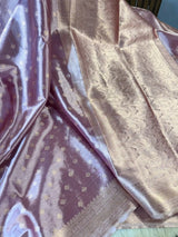 Metallic Lavenderish Glass Tissue Silk Motifs Banarasi Saree